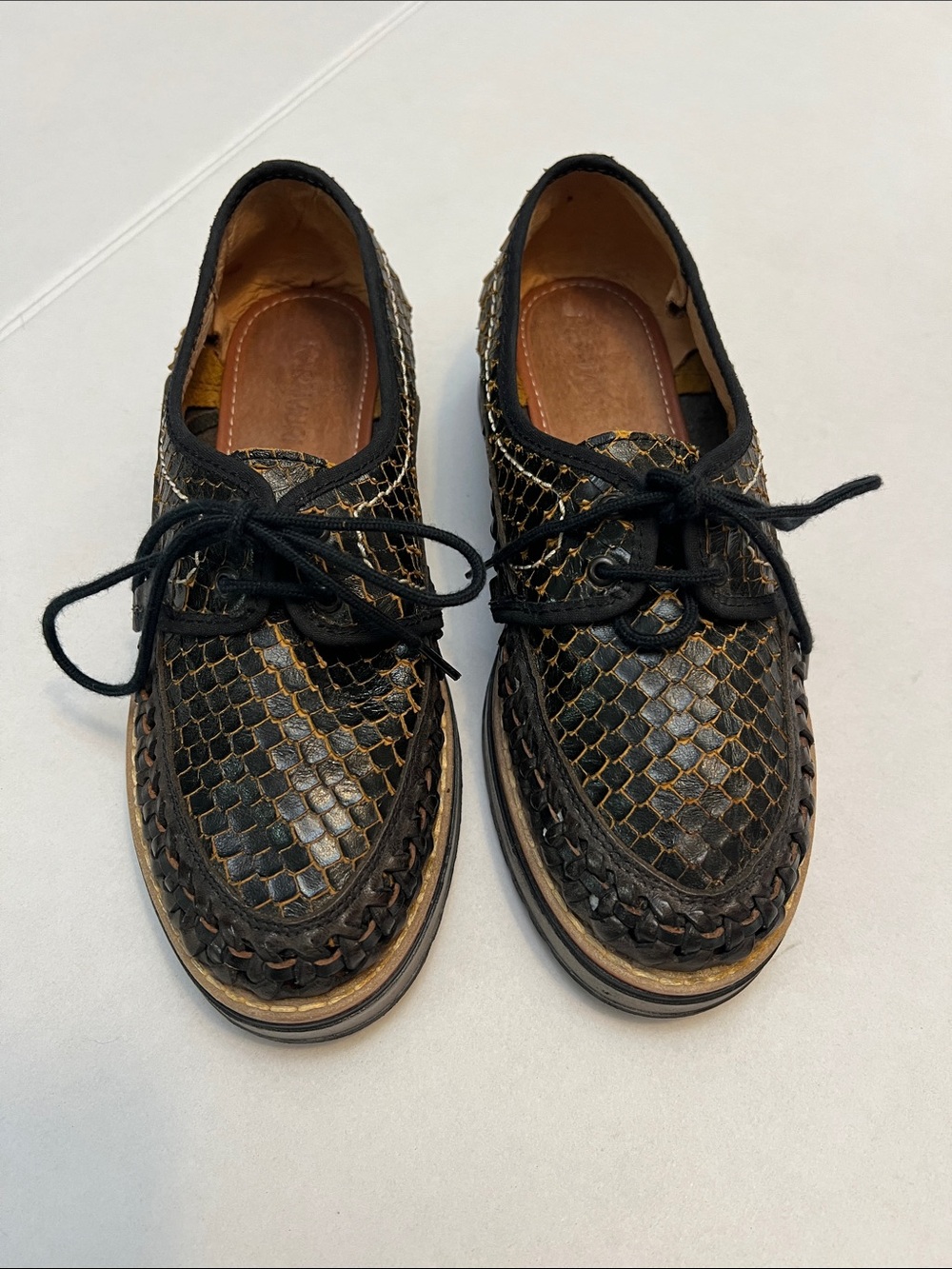 RARMURI HUARACHES PLATFORM OXFORD SHOES SNAKE EMBOSSED LEATHER MEXICO SIZE 8 - Picture 4 of 14